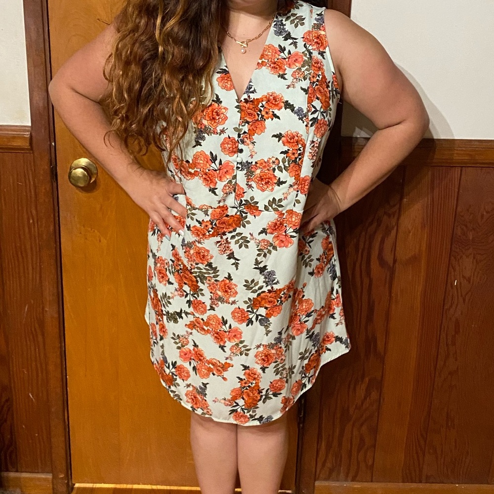 XL A New Day Mint Green Dress with pink flowers